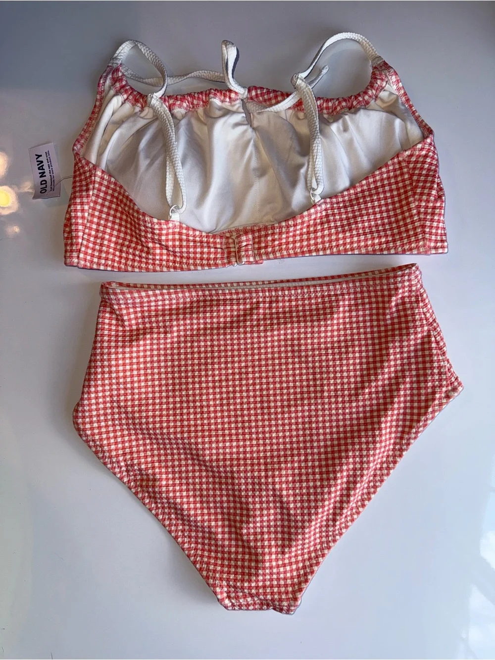 Old Navy Red and White Gingham High-Waist Bikini Set